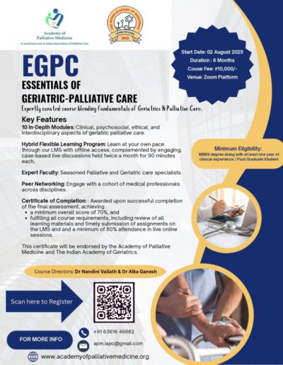 Applications invited for the Essentials of Geriatric Palliative Care (EGPC) – First Cohort