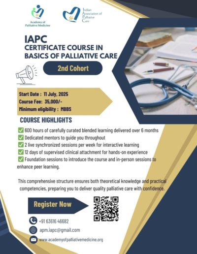 Applications invited for the IAPC Certificate Course in Basics of Palliative Care – 2nd Cohort
